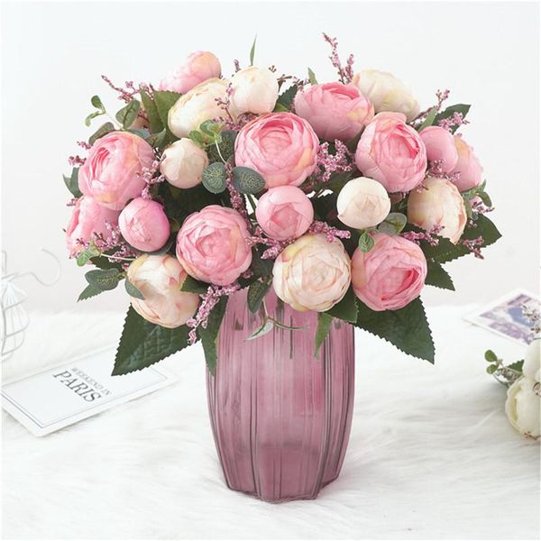 

decorative flowers & wreaths festive pink simulation bouquet tea rose flower artificial wedding home interior decoration ornaments
