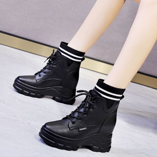 

martin tend to fall winter leather shoes thick internal raise short women's boots ankle 2obg, Black