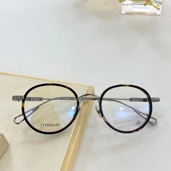 

sivler tortoise round eyeglasses titanium frame optical eyeglasses frames 52mm men fashion sunglasses frames with box, Silver