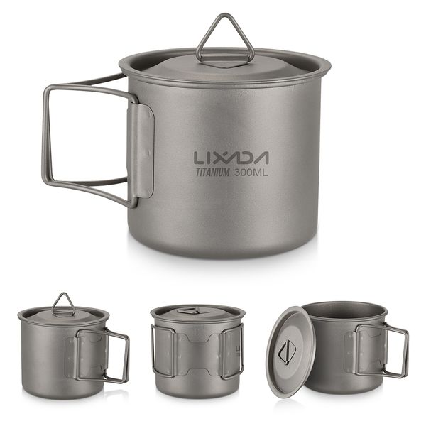 

lixada outdoor ultralight titanium cup pot cup mug with handle portable camping picnic water cup tableware travel coffee tea pot