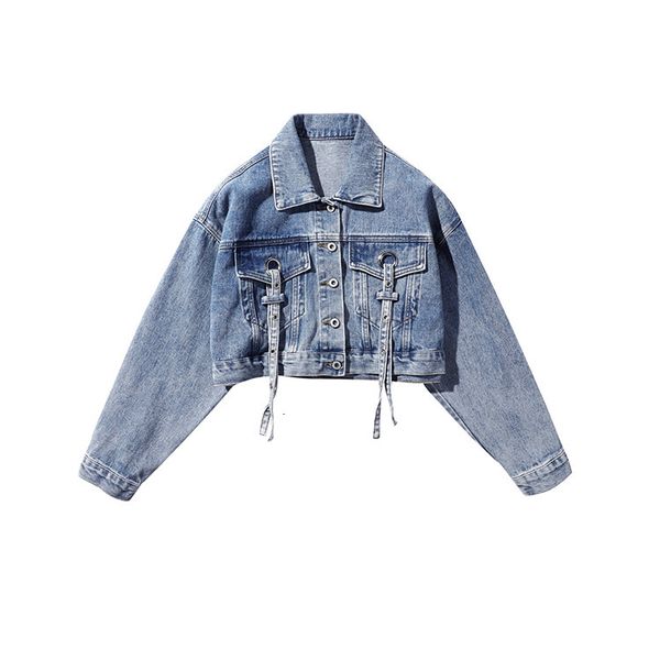 

2021 new spring and autumn feminine fashions all-around show fine casual lapels lace up to denim single jacket breasted pswx, Black;brown