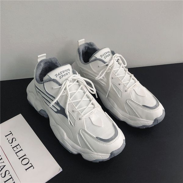 

plush thick soled dad shoes new trend of winter 2020 ins korean leisure sports thick soled warm men's shoes c1212, Black;white
