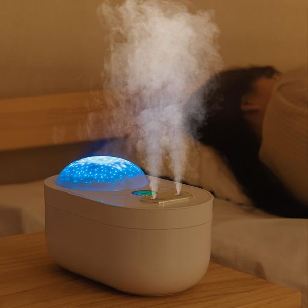 

1l projection humidifier with battery double spray aroma diffuser ultrasonic air humidifier color lamps humidificador home car