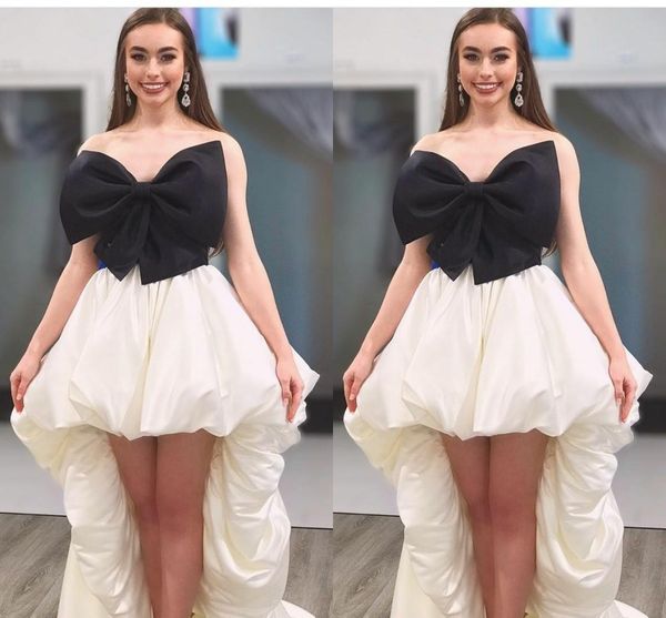 Sexy bianco e nero A Line Hi Lo Abiti da sera Pieghe Ruffles Abito da ballo Abito formale Occasioni speciali Abiti da festa vestidos de fiesta