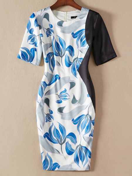 

color block flower print women sheath dress short sleeve casual dresses, Black;gray