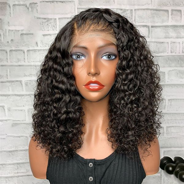 

lace front human hair wigs pre plucked with baby hair peruvian deep wave lace frontal wig 4x4 closure wigs, Black;brown