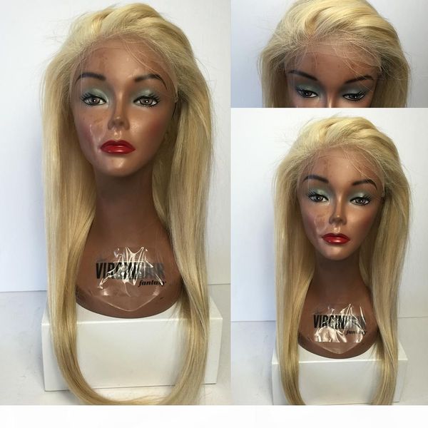 

blond human hair wigs #613 full lace human hair wigs brazilian remy straight hair transparent lace pure blonde wig, Black;brown