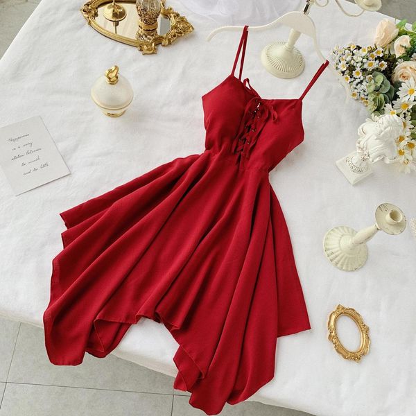 

2021 new fashion womens clothing french dress summer strapless strap high waist irregular strap, Black;gray
