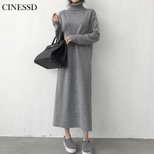

warm turtleneck thick knitting winter black sweater dress women knitted female loose girls long dresses womens oversize, Black;gray
