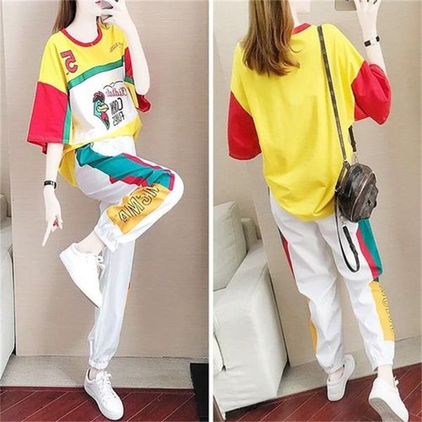 

female casualty two summer outfits of korean cartoons training pants pospospospospos}female workout suits u0g0, White