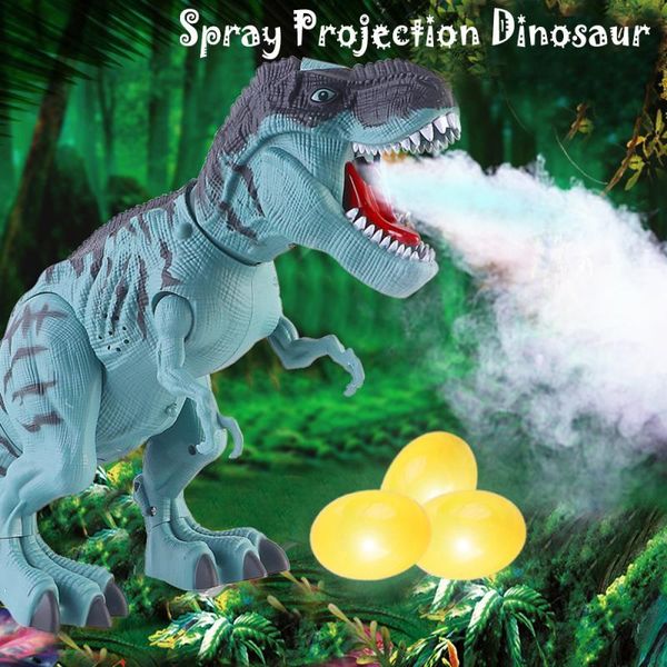 

electric dinosaur toy walking tyrannosaurus spray laying eggs light sound with action figure dinosaur model toy for kids gifts q0115