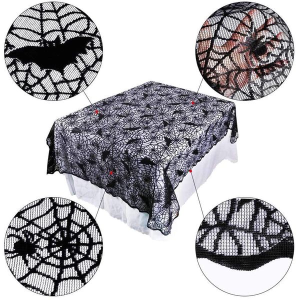

1pcs black lace spiderweb bats tablecloth table cover curtain fireplace mantle halloween decoration home festival party supply bbyzzm