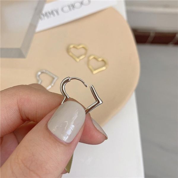 

hoop & huggie heart-shaped geometric earrings gold silver color metal for women girls party jewelry gifts, Golden;silver
