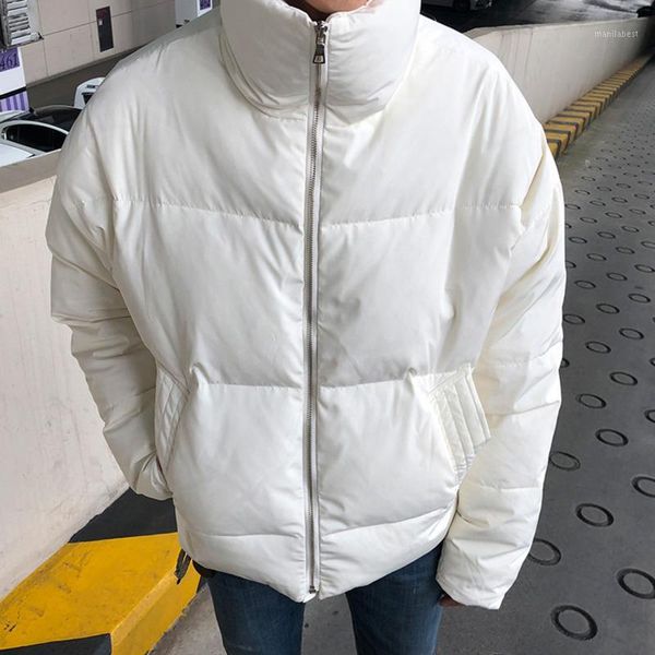 

ewq / men's wear korean style thickened stand collar winter warm cotton-padded jacket loose coat male's 2020 vintage coat 9y32901, Black