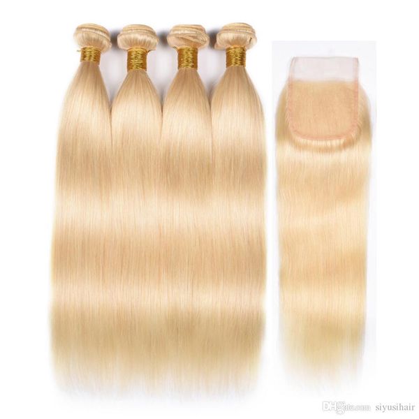 

613 blonde bundles with frontal 10a grade brazilian virgin human hair straight bundles with closures 613 blonde bundles with closure, Black;brown