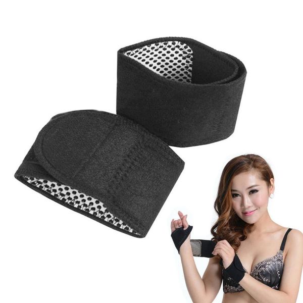 

wrist support 1pair magnetic self-heating brace sports protection belt bracers guard protector adjustable, Black;red
