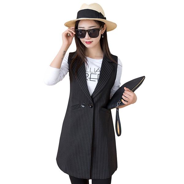 

полосатые женские жилетные пальто 2020 новая весна осень длинный тонкий без рукавов костюм жилет плюс размер куртки повседневная мода пальто, Black;white