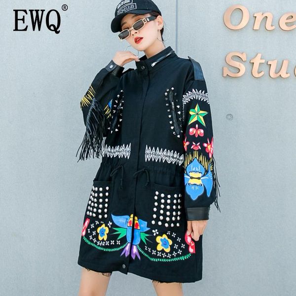 

ewq] 2021 spring autumn new patchwork full sleeve turtleneck long length slim wild streetwear zipper women's fashion coat tx658, Tan;black