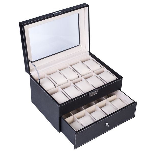 

leather watch collection box 20 compartments watch display show case box dual layers elegant jewelry collection storage