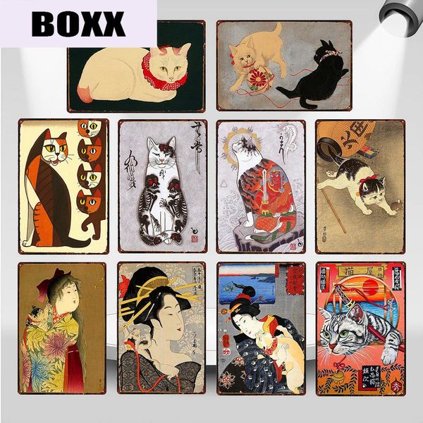 

vintage japanese samurai cat tattoo metal tin sign animal pet shabby chic wall poster ninja cat pub cafe home decor cuadros wy87