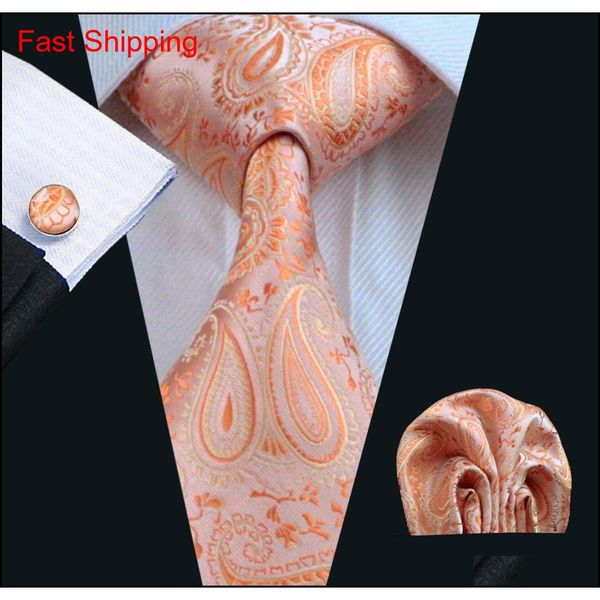 

orange paisely tie set for men hankerchief cufflinks jacquard woven mens tie set business work fo qylutv mj_fashion, Black;blue