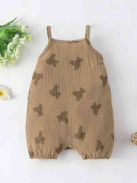 

baby bear print textured cami romper she, Blue