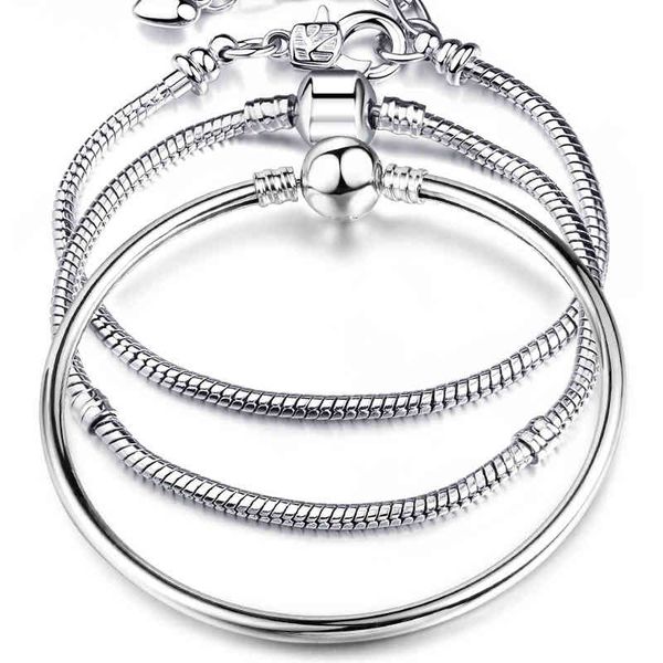 

2022 new quality silver snake chain fine pandora bracelet 925 fit european authentic charm for women diy jewelry making, Golden;silver