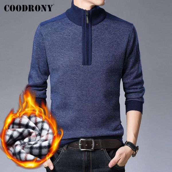 

men's sweaters coodrony men clothes winter arrival casual thick warm soft knitted cotton liner zipper turtleneck sweater pullover c2004, White;black