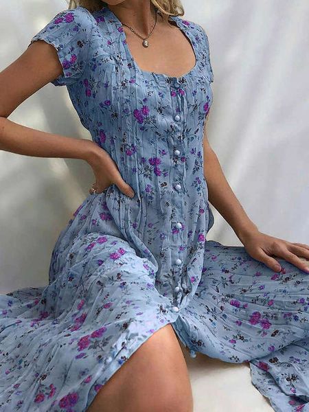 

women's 2020 summer new sweet digital print wind dress short sleeve, Black;gray