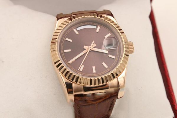 

new siver luxury rose golden new arrivel automatic mechanical wrist watch leather belt 36mm gift daydate, Slivery;brown