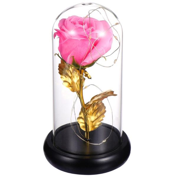 

1pc romantic artificial rose bouquet night atmosphere light with glass cover