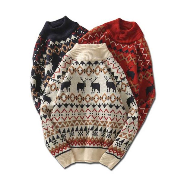

men's sweaters men christmas sweater fashion reindeer printed sweatshirt winter o-neck slim pullover xmas jumpers, White;black