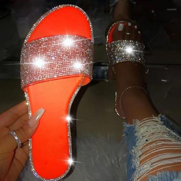 

summer women crystal slippers glitter flat soft bling female candy color flip flops ladies slides beach shoes for shaylen1, Black