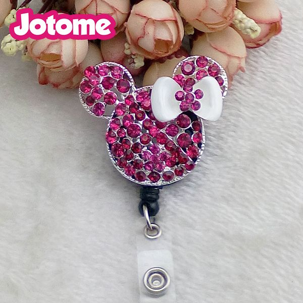 

salling multicolour crystal rhinestone pink bow mix cute animal retractable working id badge holder medical id badge, Slivery;golden