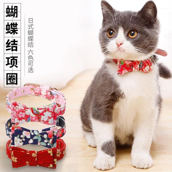 

dog collars & leashes hawoo japanese style bow cat collar pu pet bandana bell tie leash harness1