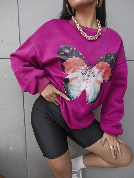

sxy butterfly print drop shoulder sweatshirt h9jn#, White;black