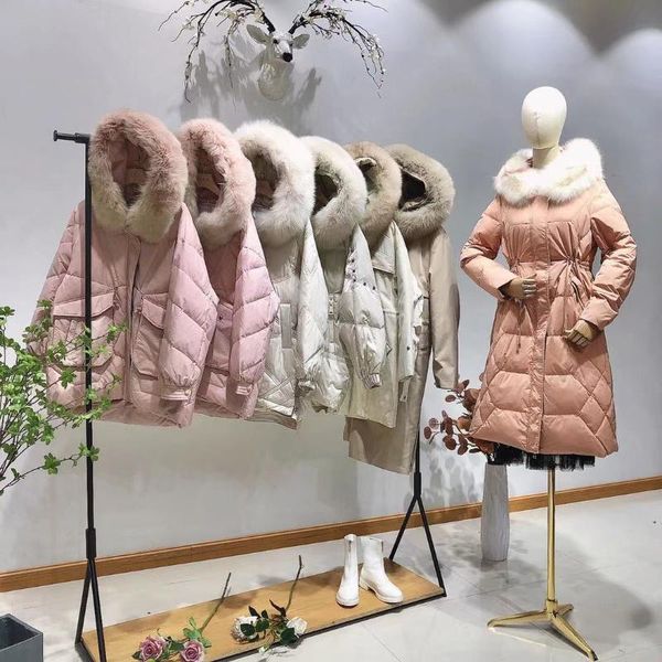 

2021 winter contracted wool fur collar mountain down jacket wholesale brand discount women's tail goods go, Black