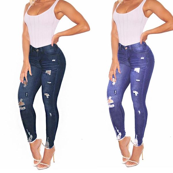 

broken hole woman pencil jeans woman pencil pants spring and autumnwomen casual pants women women, Blue