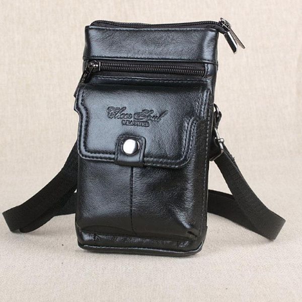 

waist bags cow leather shoulder messenger casual hook belt fanny pack cell/mobile phone cigarette case hip bum purse bag1