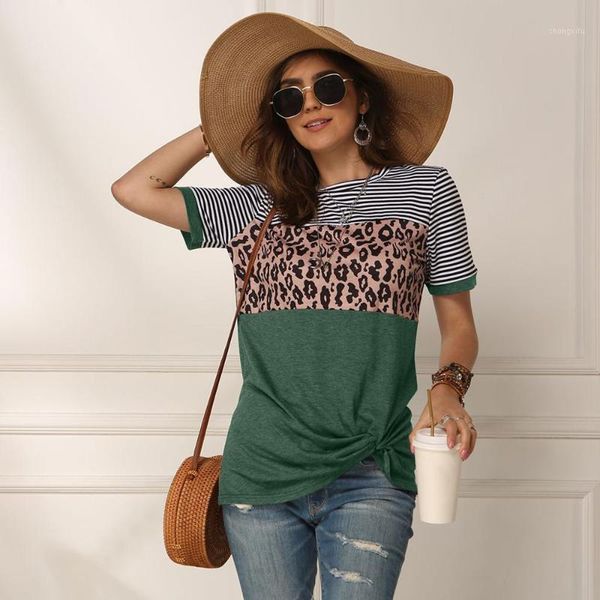 

women 2020 summer tee shirt female leopard stripe print t shirt casual fashion streetwear short sleeve cotton t s-xxl1, White