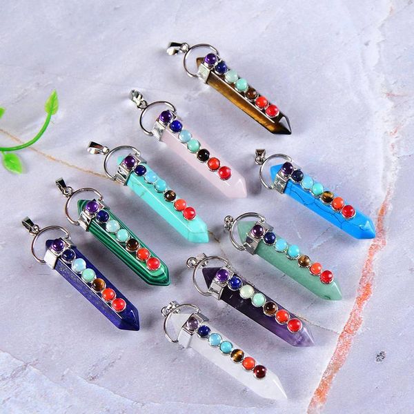 

1pc seven chakras rose quartz stone pendant turquoioses lazuli fashion for men women jewelry colourful reiki healin qylocn, Black