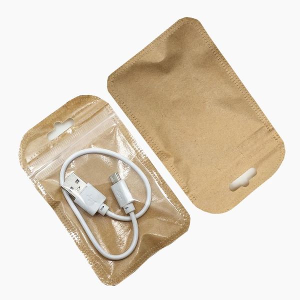 

100pcs 7x11cm clear brown kraft paper zip lock package bag with hang hole grocery electronics storage pouch diy crafts p bbycyk