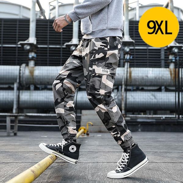 

men's plus size camouflage overalls korean style loose trendy pants feet, Black