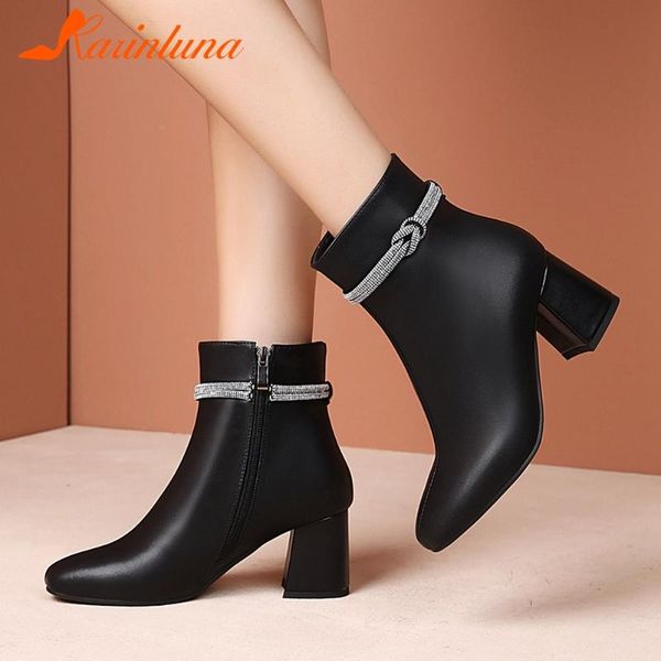 

women's 2021 new arrival wholesale shoes elegant office ladies thick heels metal decoration zip ankel booties, Black