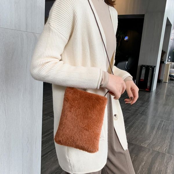 

women plush autumn winter mini square money purse fashion shoulder messenger bag popular simple female daily bag