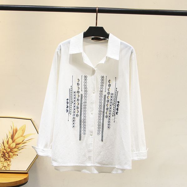 

xl-4xl plus size yellow long sleeve floral embroidered female s swgg, White