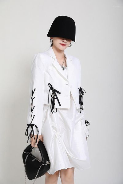 

msxu 2020 fall women lapel long sleeve lace-up woven jacket casual fashion design women's suit jacket1, Black;brown