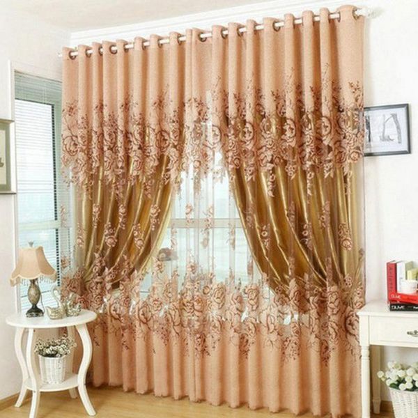 

1 pcs window curtain luxurious upscale jacquard yarn curtains peony pattern voile door window curtains living room bedroom decor