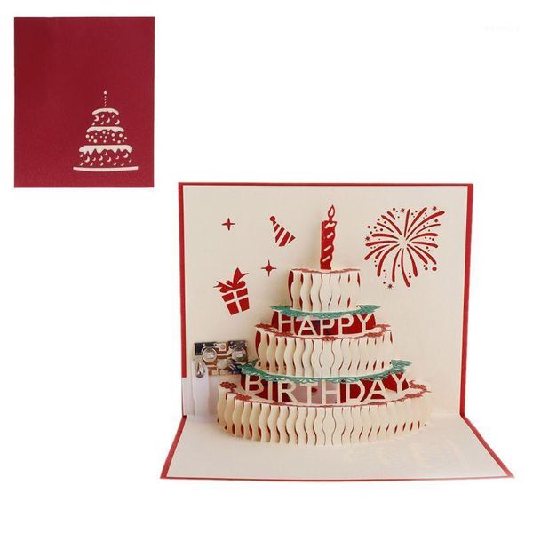

3d up greeting card happy birthday cake music led postcard with envelope1
