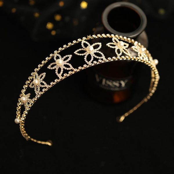 

pearl rhinestone flower hairband hair hoop for women girl golden headpiece wedding hair jewelry accessories for women, Golden;silver